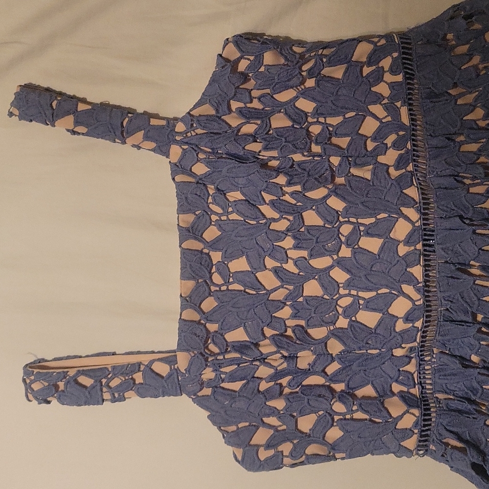 Blue/nude lace maxi dress